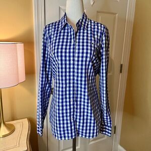 EEUC Women's Vineyard Vines Blue & White Gingham Check Top Shirt Blouse Size 8